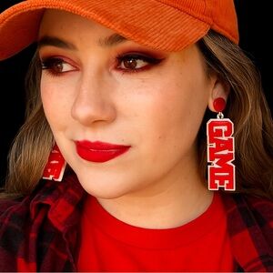 NIP, Red White GAME DAY Acrylic Layered Earrings